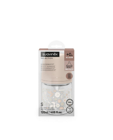 SUAVINEX STIKLINIS ANTI-COLIC BUTELIUKAS SX PRO SU LĖTOS SROVĖS  FIZIOLOGINIU ŽINDUKU, 120 ML, NUO 0 MĖN., WONDERLAND PINK