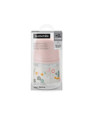 SUAVINEX ANTI-COLIC BUTELIUKAS SX PRO SU LĖTOS SROVĖS (S) FIZIOLOGINIU ŽINDUKU, 150 ML, NUO 0 MĖN., WALK PINK