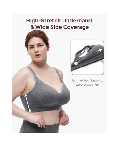 MOMCOZY MEDVILNINĖ MAITINIMO LIEMENĖLĖ DIDESNEI KRŪTINEI BUSTY, PILKA, XL