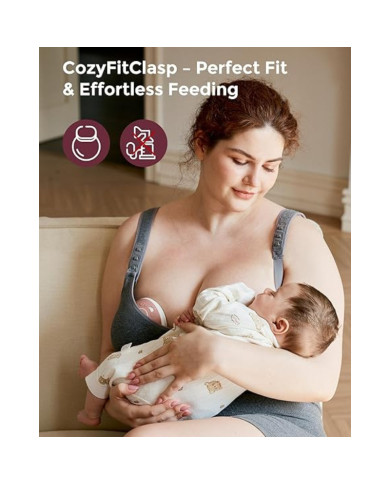 MOMCOZY MEDVILNINĖ MAITINIMO LIEMENĖLĖ DIDESNEI KRŪTINEI BUSTY, PILKA, XL