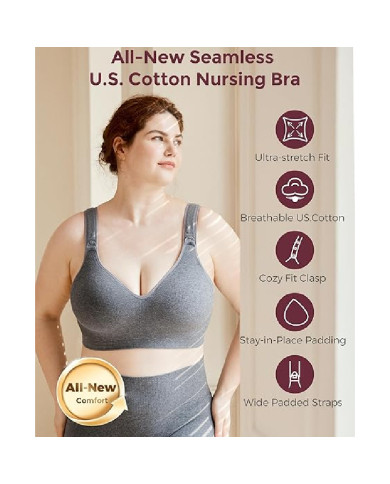 MOMCOZY MEDVILNINĖ MAITINIMO LIEMENĖLĖ DIDESNEI KRŪTINEI BUSTY, PILKA, XL