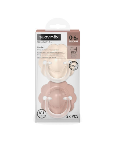 SUAVINEX FIZIOLOGINIS ČIULPTUKAS SX PRO WONDER, 0-6 MĖN., SOFT BEIGE/MEDIUM PINK, 2 VNT.
