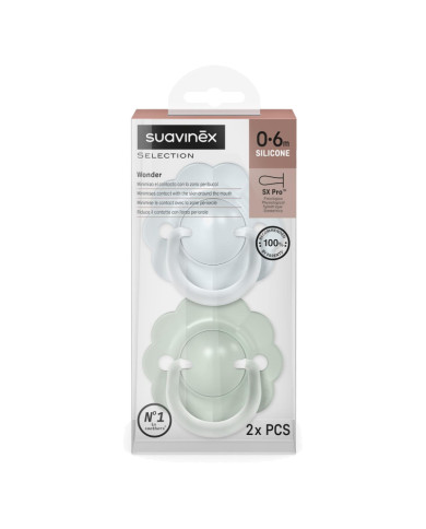 SUAVINEX FIZIOLOGINIS ČIULPTUKAS SX PRO WONDER, 0-6 MĖN., SOFT BLUE/GREEN, 2 VNT.