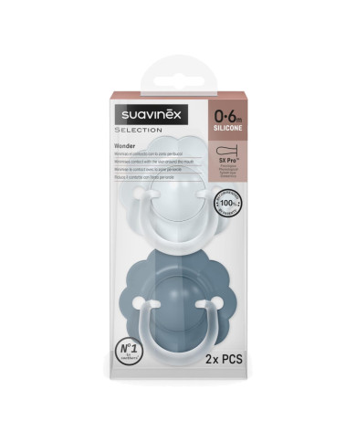 SUAVINEX FIZIOLOGINIS ČIULPTUKAS SX PRO WONDER, 0-6 MĖN., SOFT/DEEP BLUE, 2 VNT.