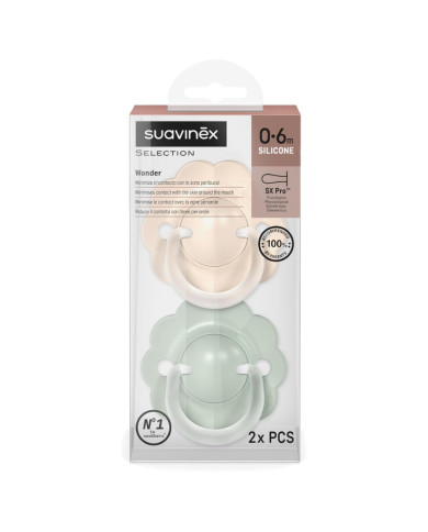 SUAVINEX FIZIOLOGINIS ČIULPTUKAS SX PRO WONDER, 0-6 MĖN., SOFT GREEN/BEIGE, 2 VNT.