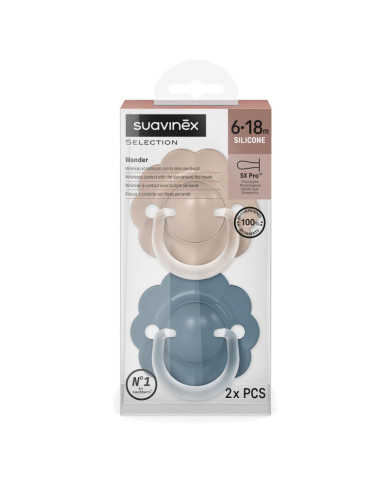 SUAVINEX FIZIOLOGINIS ČIULPTUKAS SX PRO WONDER, 6-18 MĖN., DEEP BEIGE/BLUE, 2 VNT.