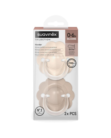 SUAVINEX FIZIOLOGINIS ČIULPTUKAS SX PRO WONDER, 0-6 MĖN., SOFT/DEEP BEIGE, 2 VNT.