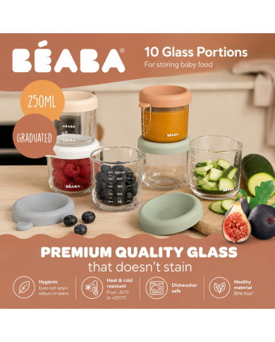 BEABA 10 vnt. stiklinių indelių rinkinys 250 ml - Natural Colours