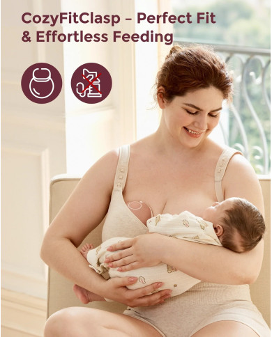 MOMCOZY Medvilninė Maitinimo Liemenėlė Didesnėms Krūtims - Oatmeal, L Dydis