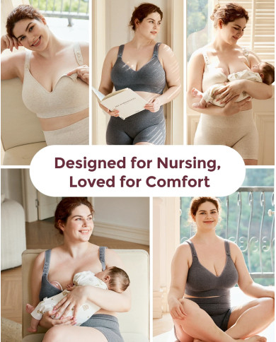 MOMCOZY Medvilninė Maitinimo Liemenėlė Didesnei Krūtinei - XL, Oatmeal