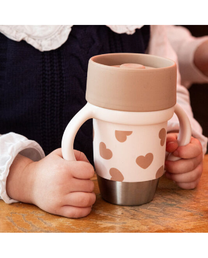 BEABA NERŪDIJANČIO PLIENO MOKOMASIS PUODELIS CLICK AND DRINK 240 ML BIGLOVE