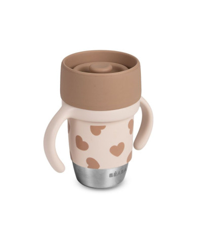 BEABA NERŪDIJANČIO PLIENO MOKOMASIS PUODELIS CLICK AND DRINK 240 ML BIGLOVE