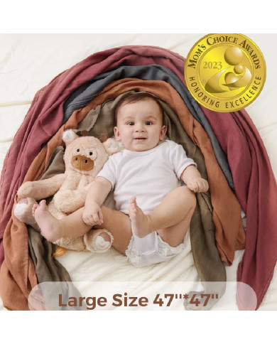 MOMCOZY MUSLINO MEDVILNĖS VYSTYKLAI KŪDIKIUI, 4 VNT., 120 × 120 CM, BROWN