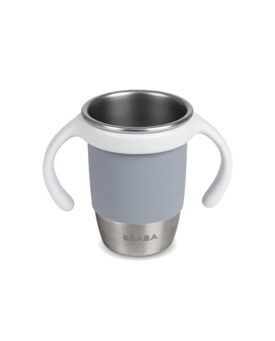 BEABA NERŪDIJANČIO PLIENO MOKOMASIS PUODELIS CLICK AND DRINK 240 ML PEBBLE