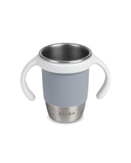 BEABA NERŪDIJANČIO PLIENO MOKOMASIS PUODELIS CLICK AND DRINK 240 ML PEBBLE