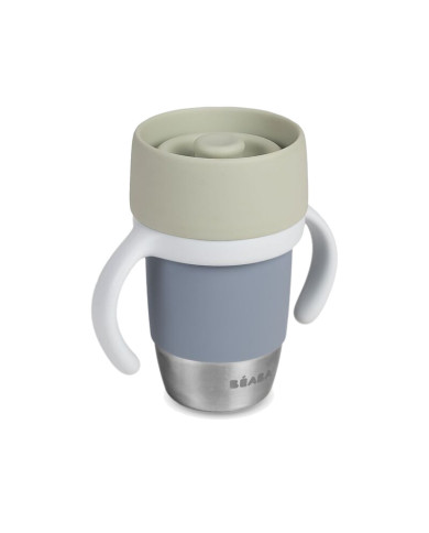 BEABA NERŪDIJANČIO PLIENO MOKOMASIS PUODELIS CLICK AND DRINK 240 ML PEBBLE