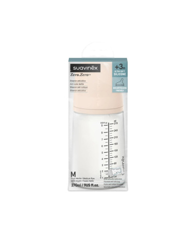 SUAVINEX ZERO ZERO ANTI-COLIC BUTELIUKAS SU VIDUTINĖS SROVĖS ŽINDUKU, 270 ML, NUO +3 MĖN., FAIR