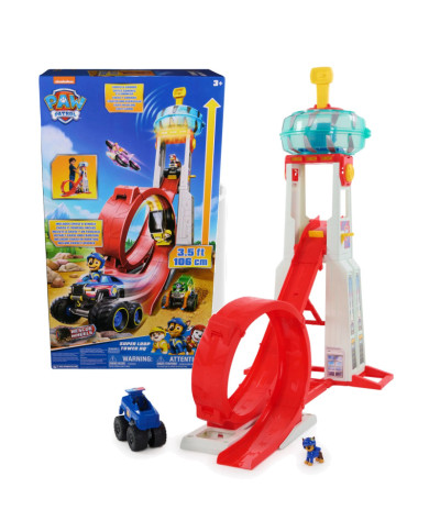 PAW PATROL RESCUE WHEELS SUPER LOOP TOWER HQ žaidimų rinkinys CHASE figūrėle ir automobiliu