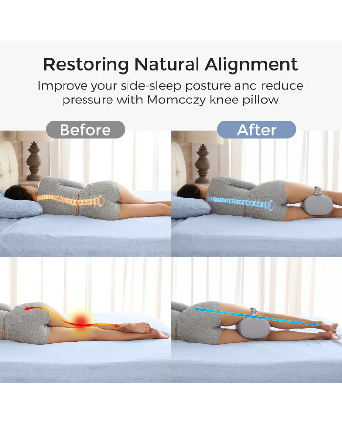 MOMCOZY ERGONOMINĖ KELIŲ PAGALVĖ MIEGOJIMUI ANT ŠONO SU VĖSINANČIU AUDINIU, GREY