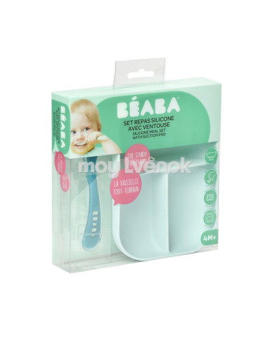 BEABA SILIKONINĖ DUGNU PRILIMPANTI 3 SKYRIŲ LĖKŠTĖ SU ŠAUKŠTELIU, BLUE